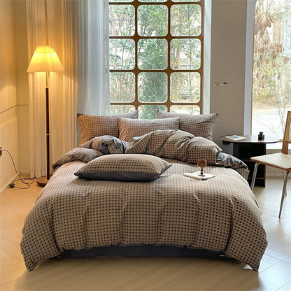 Parure de lit double gaze de coton pied-de-poule (4 pièces)
