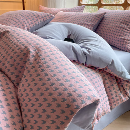 Parure de lit double gaze de coton pied-de-poule (4 pièces)