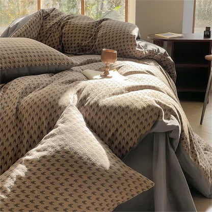 Parure de lit double gaze de coton pied-de-poule (4 pièces)