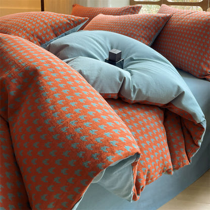 Parure de lit double gaze de coton pied-de-poule (4 pièces)