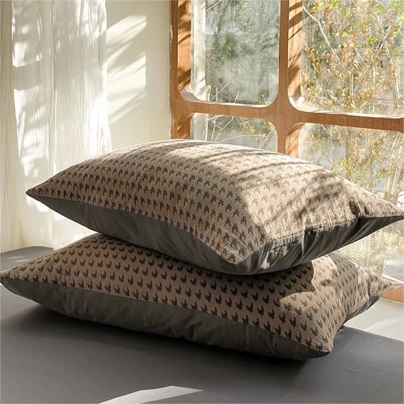 Parure de lit double gaze de coton pied-de-poule (4 pièces)