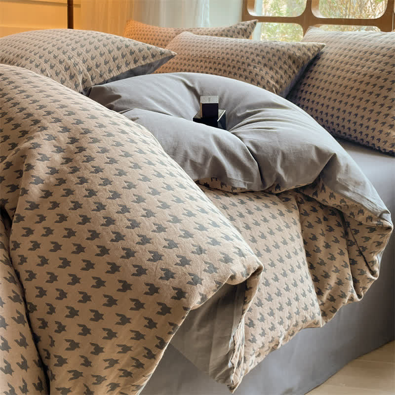 Parure de lit double gaze de coton pied-de-poule (4 pièces)