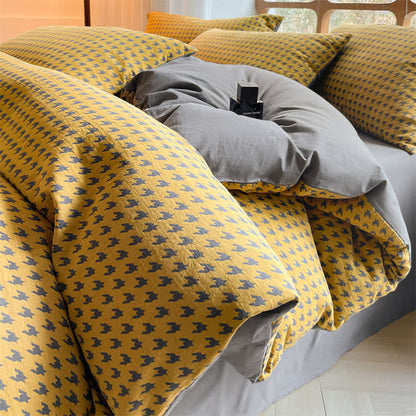 Parure de lit double gaze de coton pied-de-poule (4 pièces)