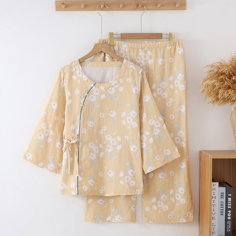 Ensemble de vêtements d'intérieur en gaze de coton à col rond