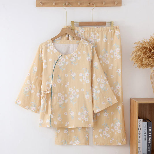 Ensemble de vêtements d'intérieur en gaze de coton à col rond