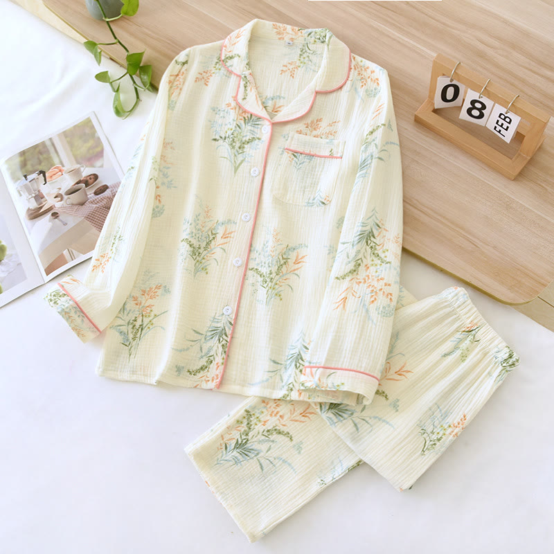 Ensemble de vêtements d'intérieur en pur coton avec revers country
