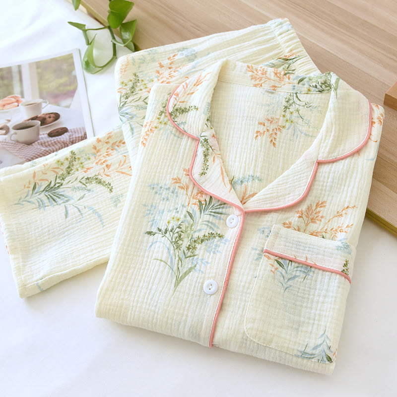 Ensemble de vêtements d'intérieur en pur coton avec revers country