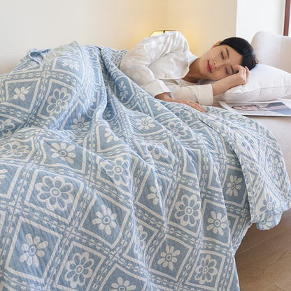 Couverture d'été douce en gaze de coton jacquard