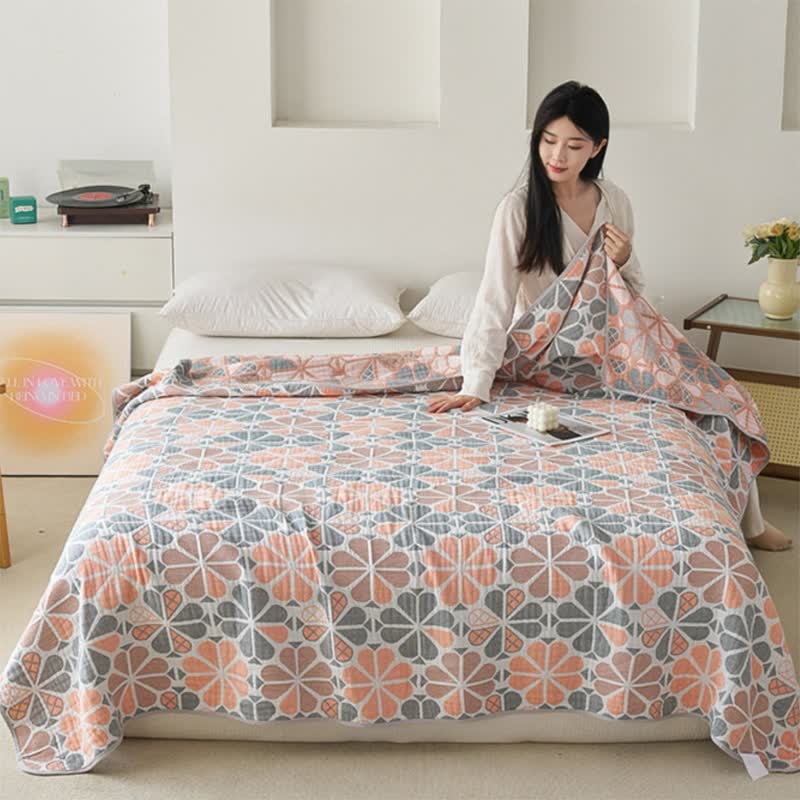 Couette d'été en gaze de coton à six couches avec motif floral