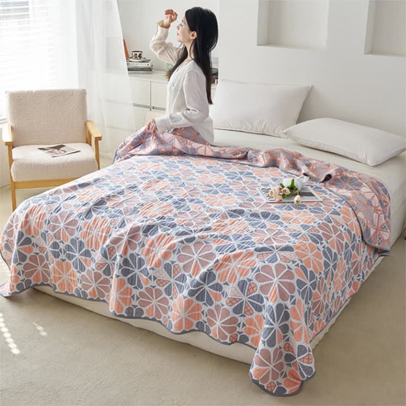 Couette d'été en gaze de coton à six couches avec motif floral