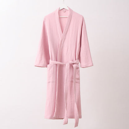 Peignoir doux à manches longues et col en V avec poches Ownkoti