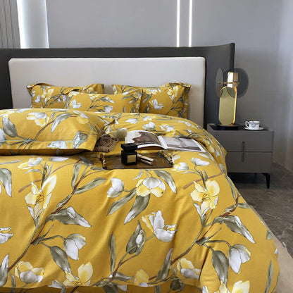 Parure de lit en pur coton à motif floral rétro (4 pièces)