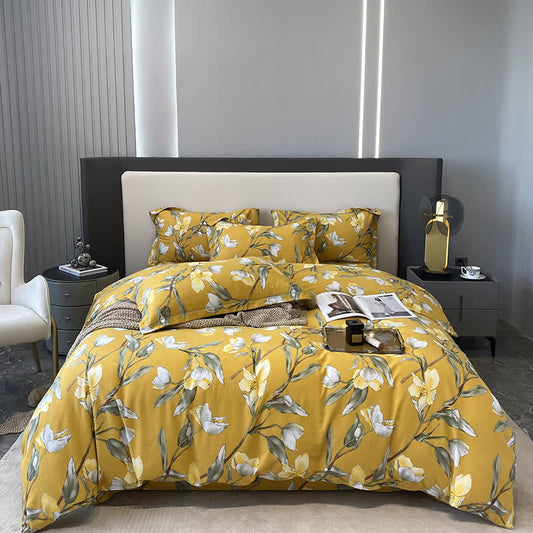 Parure de lit en pur coton à motif floral rétro (4 pièces)