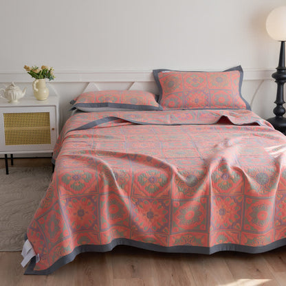 Couette luxueuse en gaze de coton avec motif floral jacquard
