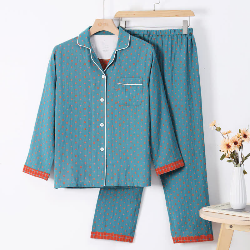 Ensemble de vêtements d'intérieur en coton jacquard à carreaux