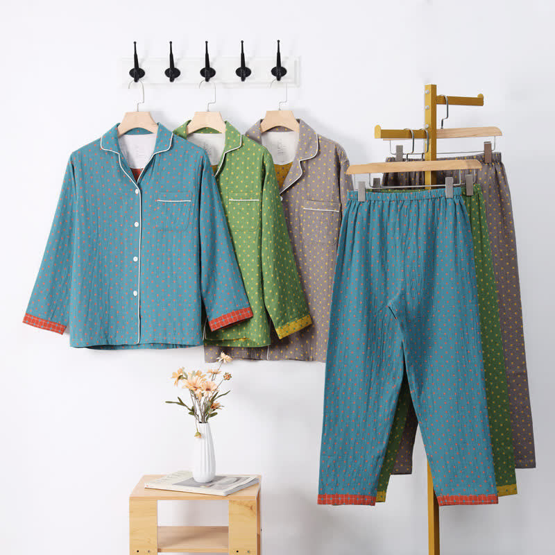 Ensemble de vêtements d'intérieur en coton jacquard à carreaux