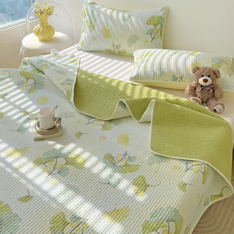 Couette douce en pur coton avec motif floral de feuilles de ginkgo