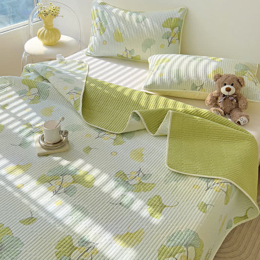 Couette douce en pur coton avec motif floral de feuilles de ginkgo