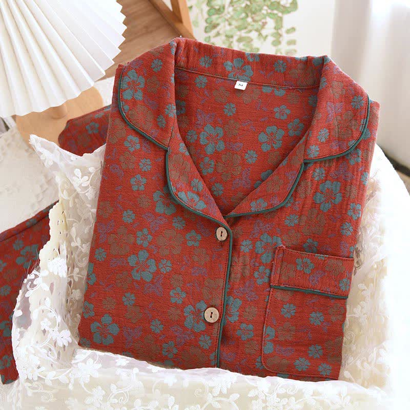 Ensemble pyjama en gaze double épaisseur à motif floral