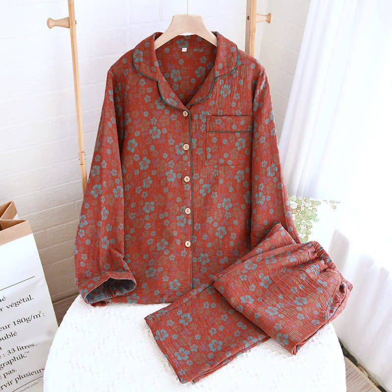 Ensemble pyjama en gaze double épaisseur à motif floral