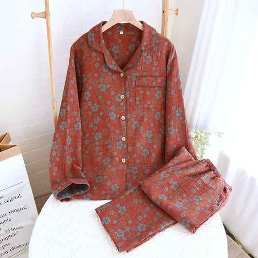 Ensemble pyjama en gaze double épaisseur à motif floral