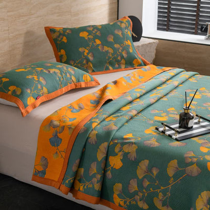 Couette luxueuse en gaze de coton avec feuilles de ginkgo