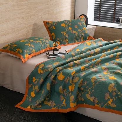 Couette luxueuse en gaze de coton avec feuilles de ginkgo