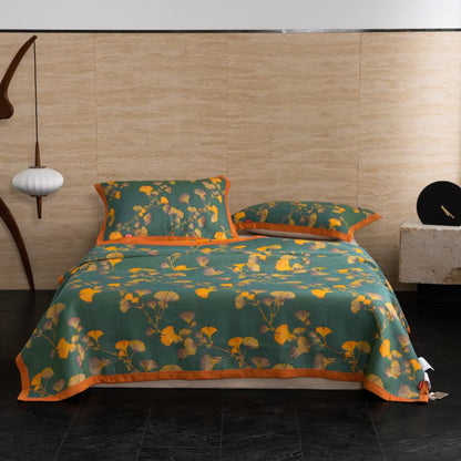 Couette luxueuse en gaze de coton avec feuilles de ginkgo