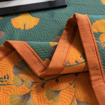 Couette luxueuse en gaze de coton avec feuilles de ginkgo
