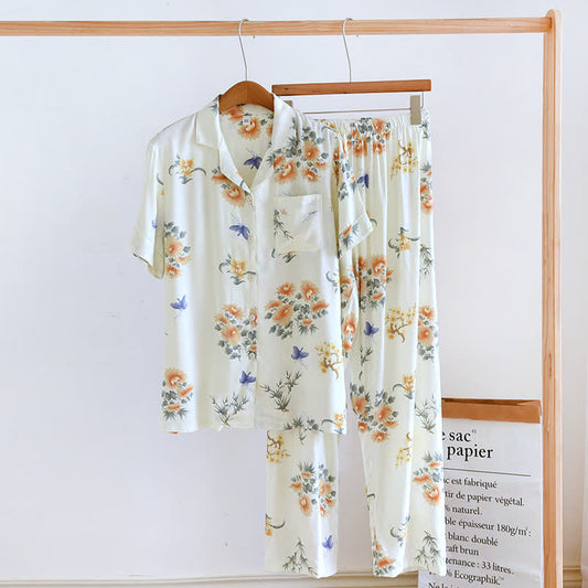 Ensemble pyjama en satin de style campagnard à manches courtes