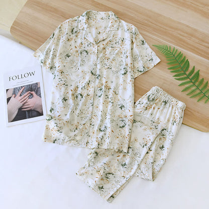 Ensemble de nuit de style campagnard avec revers en satin