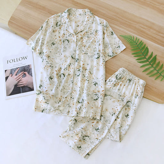 Ensemble de nuit de style campagnard avec revers en satin