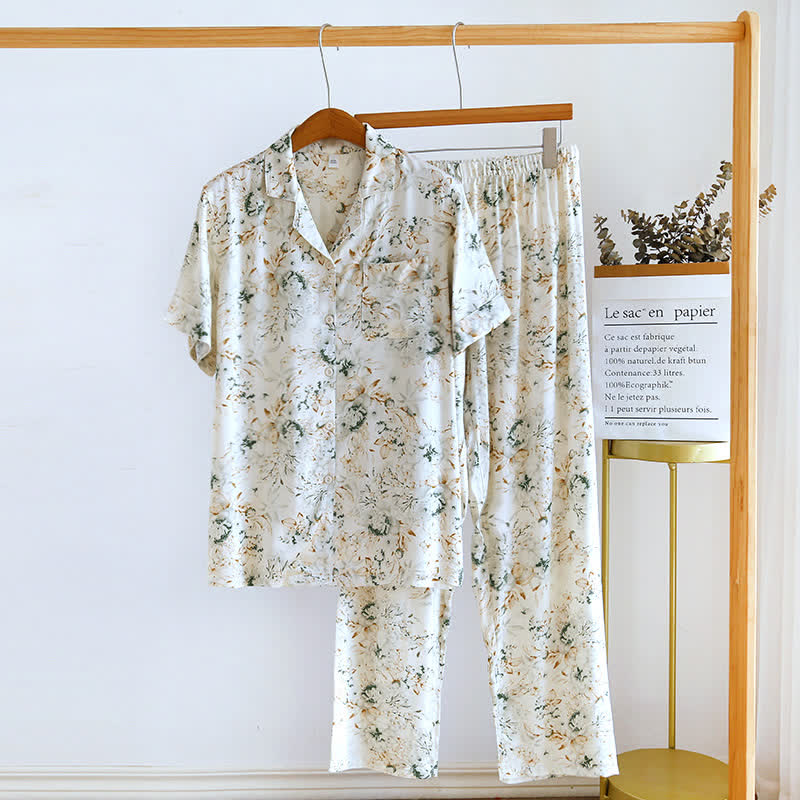 Ensemble de nuit de style campagnard avec revers en satin