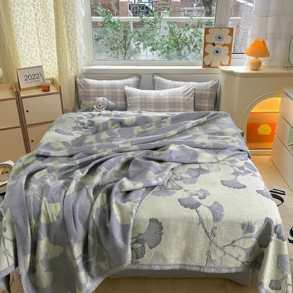Couette réversible en gaze de coton avec feuilles de ginkgo