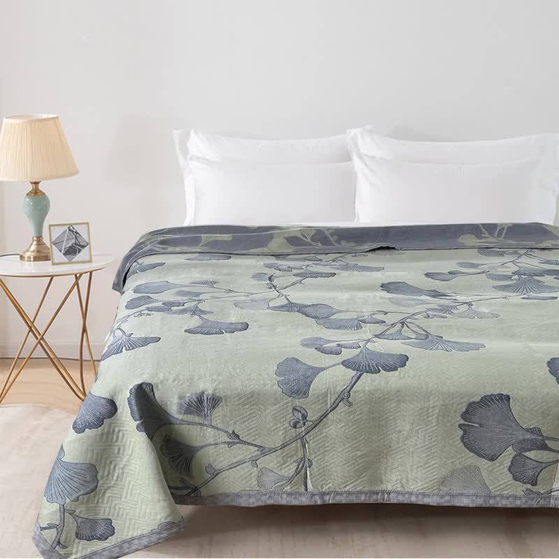 Couette réversible en gaze de coton avec feuilles de ginkgo - image 1