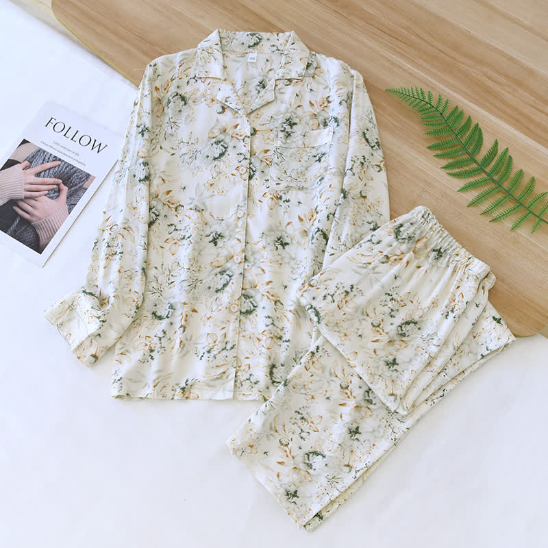 Ensemble de nuit de style campagnard avec revers en satin