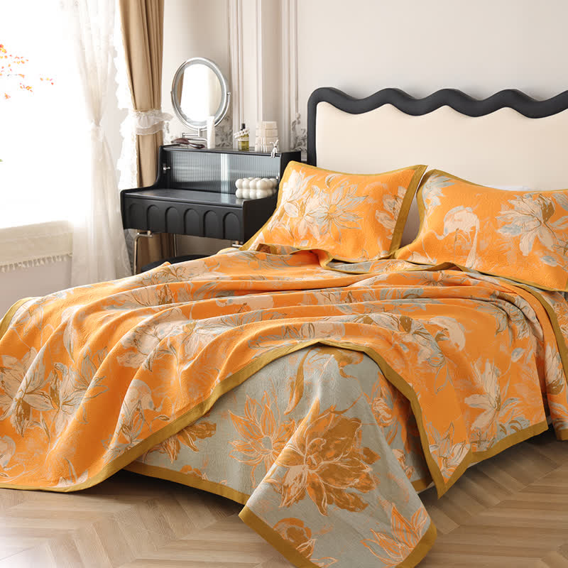 Couette en gaze de coton respirante avec fleurs en fleurs - Couette avec 2 taies d'oreiller - 160cm x 210cm - image 0