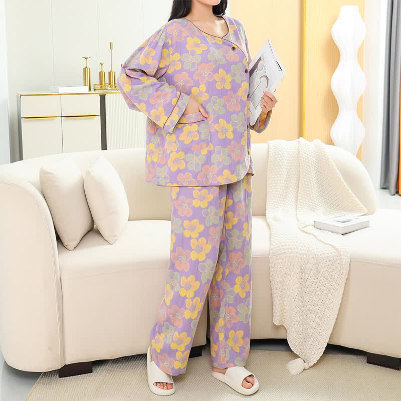 Pyjama en pur coton à imprimé floral en grande taille
