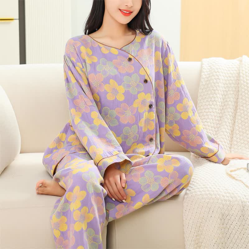 Pyjama en pur coton à imprimé floral en grande taille