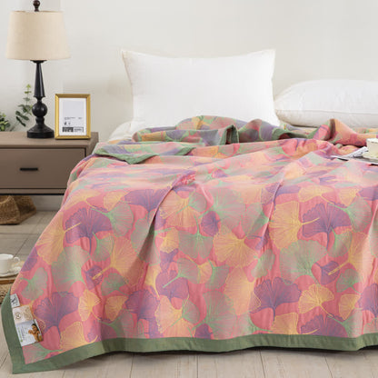 Couette en gaze de coton à trois couches avec feuilles de ginkgo