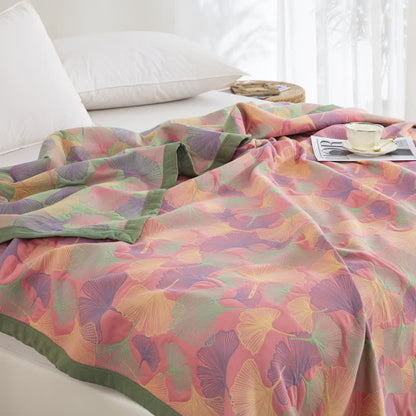 Couette en gaze de coton à trois couches avec feuilles de ginkgo