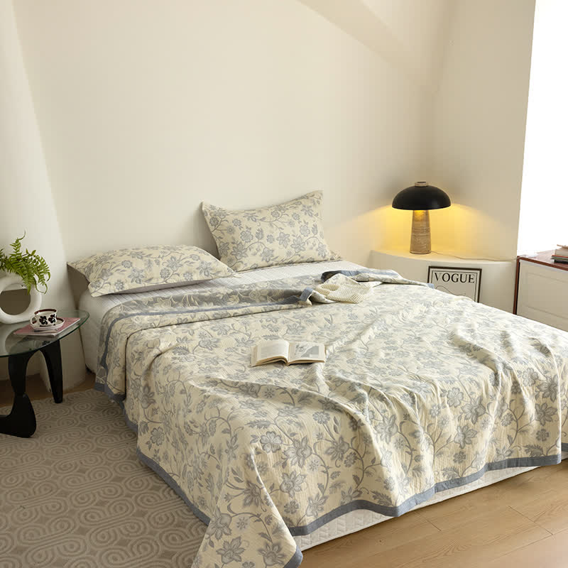 Couette d'été rustique à motif floral en gaze de coton