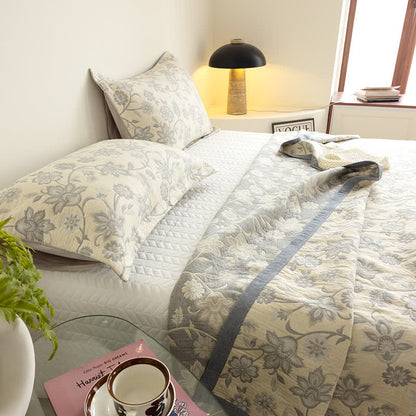 Couette d'été rustique à motif floral en gaze de coton