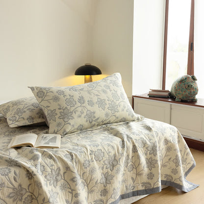 Couette d'été rustique à motif floral en gaze de coton