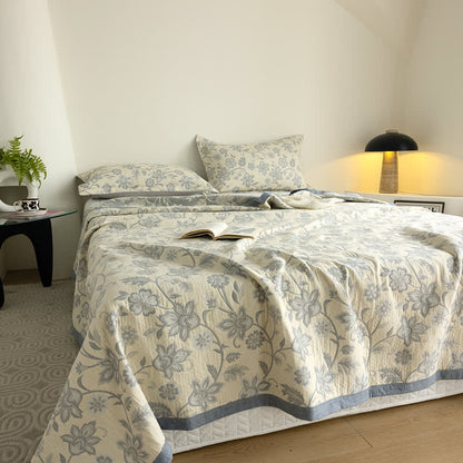 Couette d'été rustique à motif floral en gaze de coton