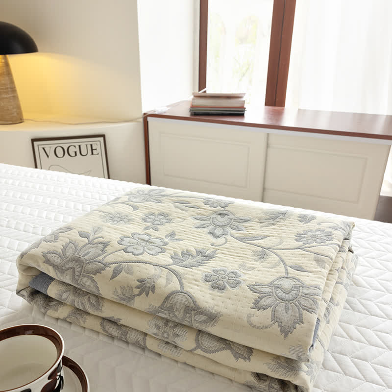 Couette d'été rustique à motif floral en gaze de coton