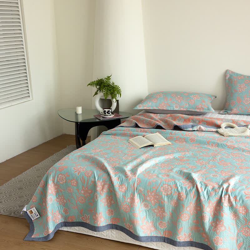 Couette d'été rustique à motif floral en gaze de coton