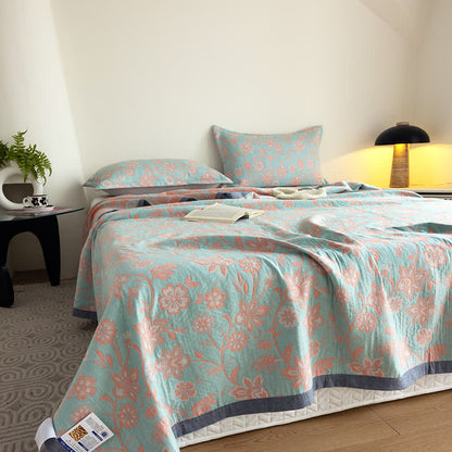 Couette d'été rustique à motif floral en gaze de coton