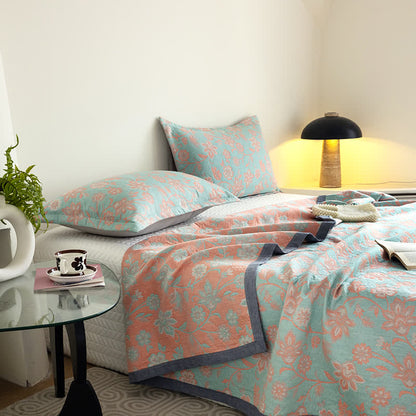 Couette d'été rustique à motif floral en gaze de coton