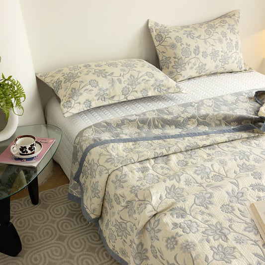 Couette d'été rustique à motif floral en gaze de coton
